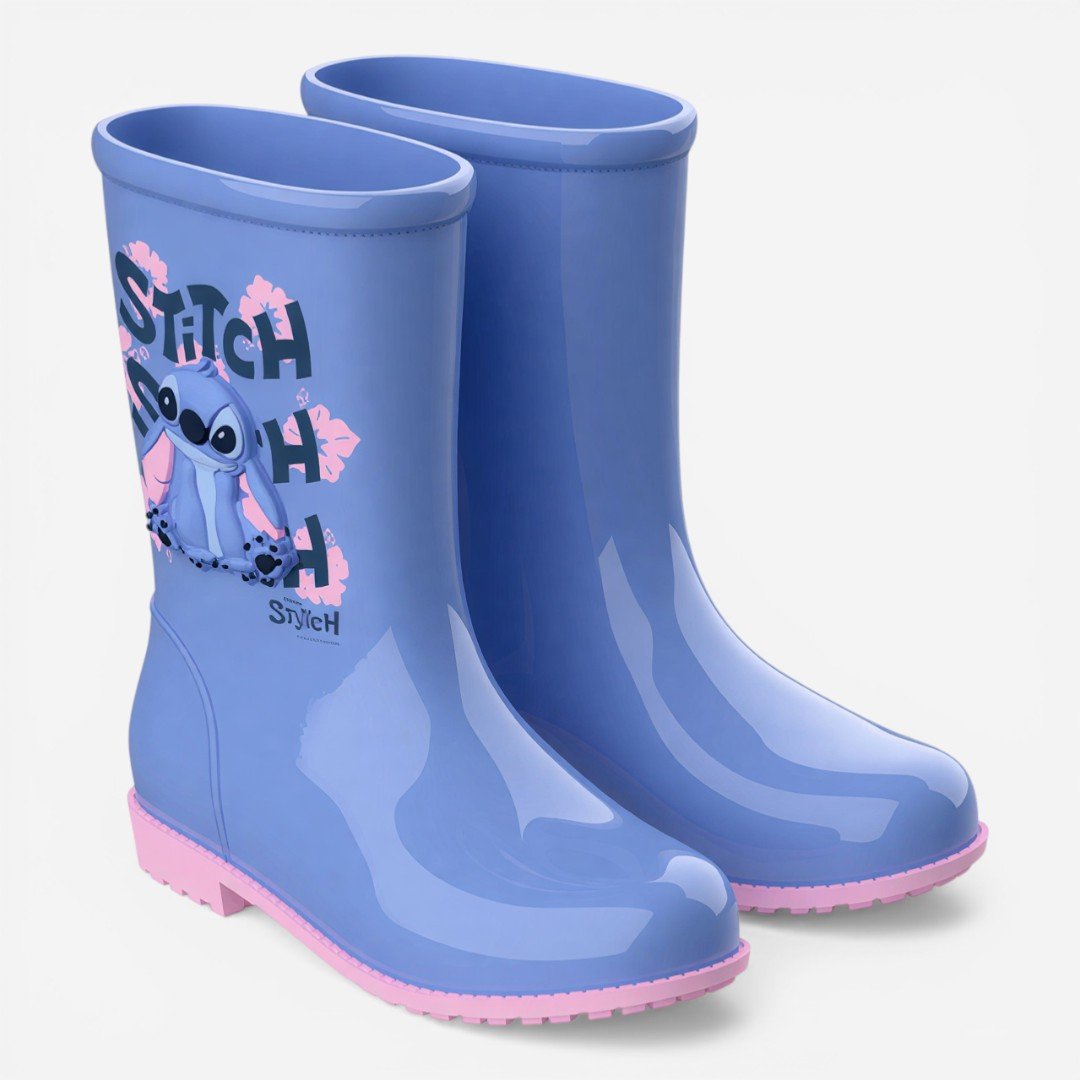 Galocha Disney Fall Rain Stitch Infantil Azul