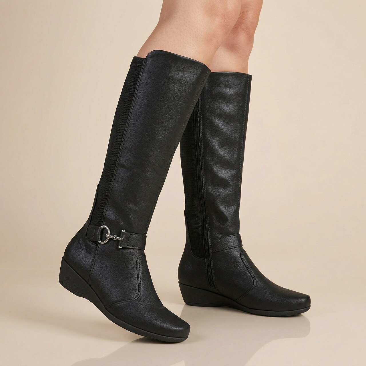 Bota Piccadilly Cano Longo Anabela Preta Preto 2