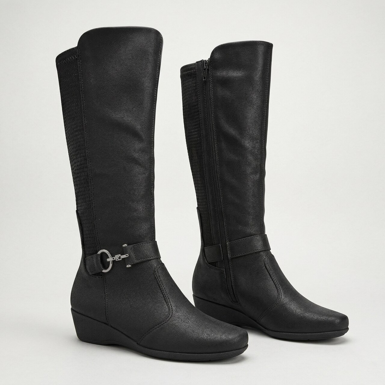 Bota Piccadilly Cano Longo Anabela Preta Preto 3