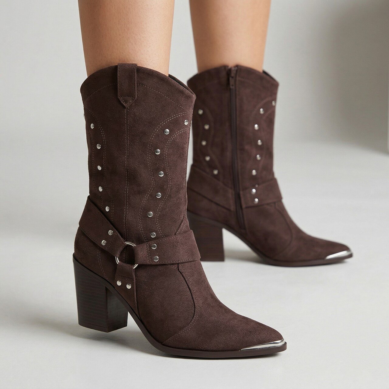 Bota Vizzano Western Cano Médio Marrom Escuro Marrom 2