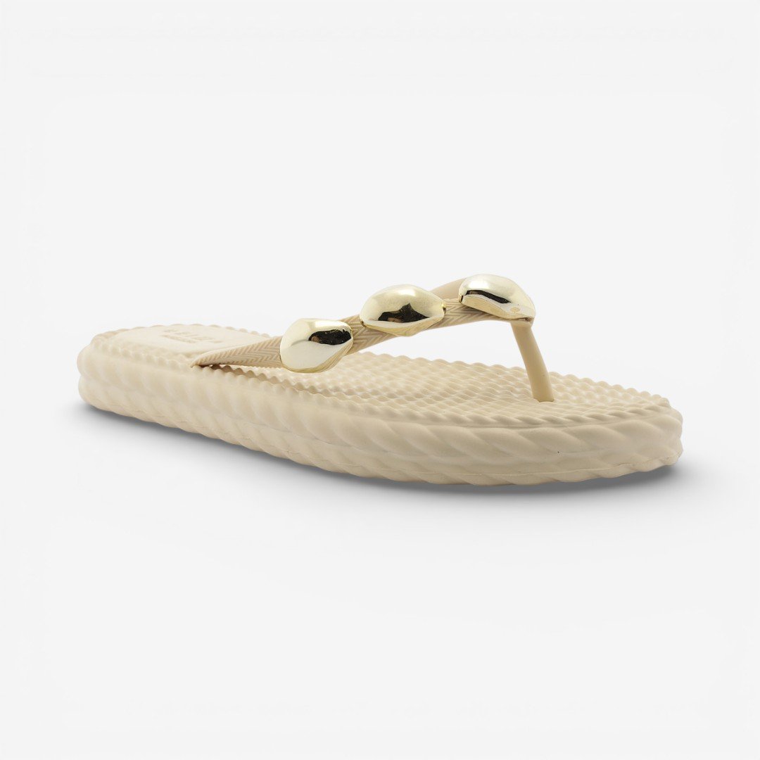 Chinelo Off White Brizza Arezzo Marrocos Flip Flop Metal Bege 2