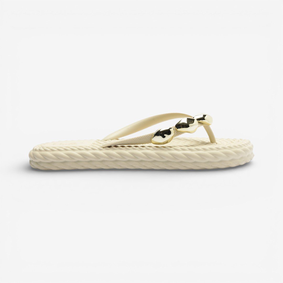 Chinelo Off White Brizza Arezzo Marrocos Flip Flop Metal Bege 3