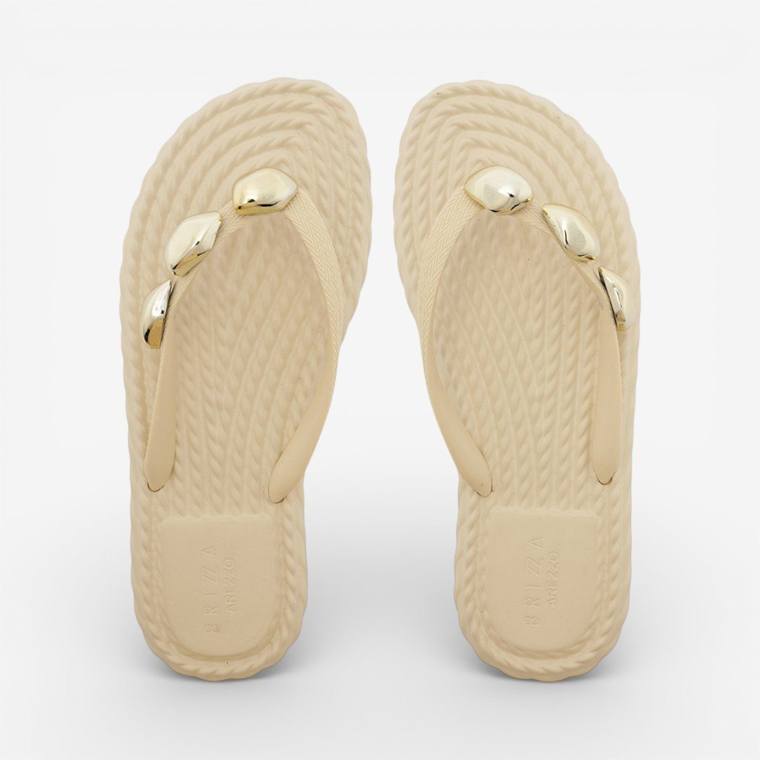 Chinelo Off White Brizza Arezzo Marrocos Flip Flop Metal Bege 4