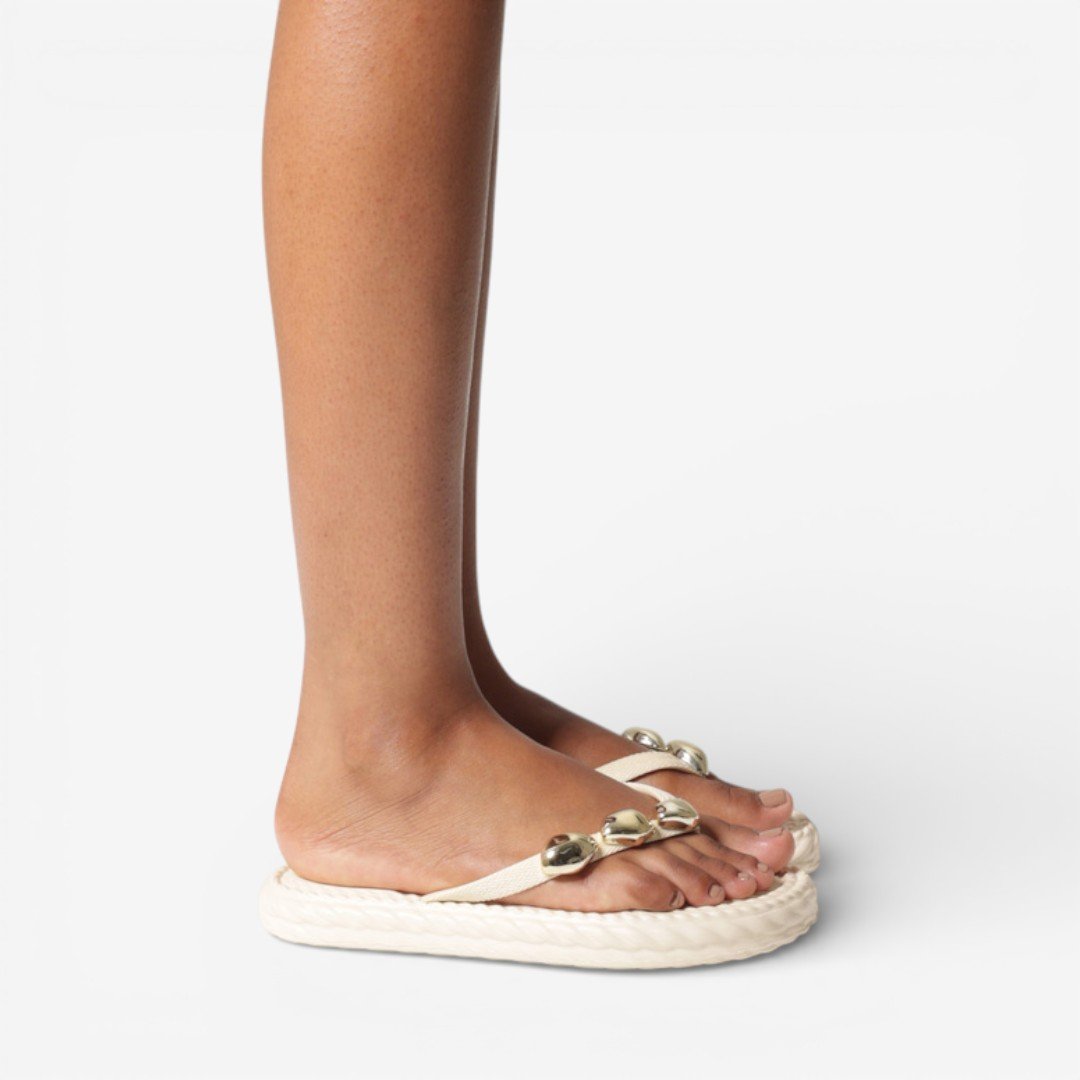 Chinelo Off White Brizza Arezzo Marrocos Flip Flop Metal Bege 6