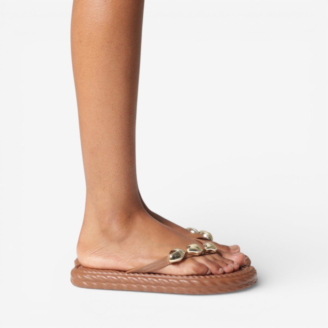 Chinelo Marrom Brizza Arezzo Marrocos Flip Flop Metal Marrom 4