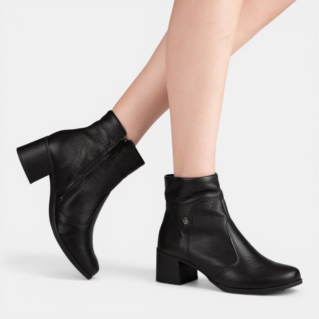 Bota Campesí Cano Curto Em Couro Preto Preto 3