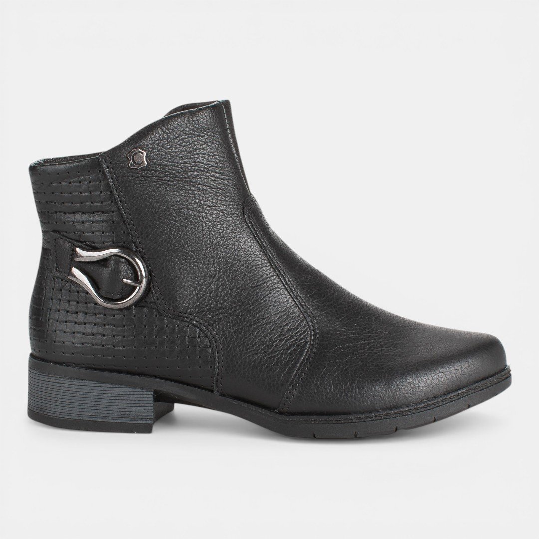 Bota Campesí Cano Curto Em Couro Preto