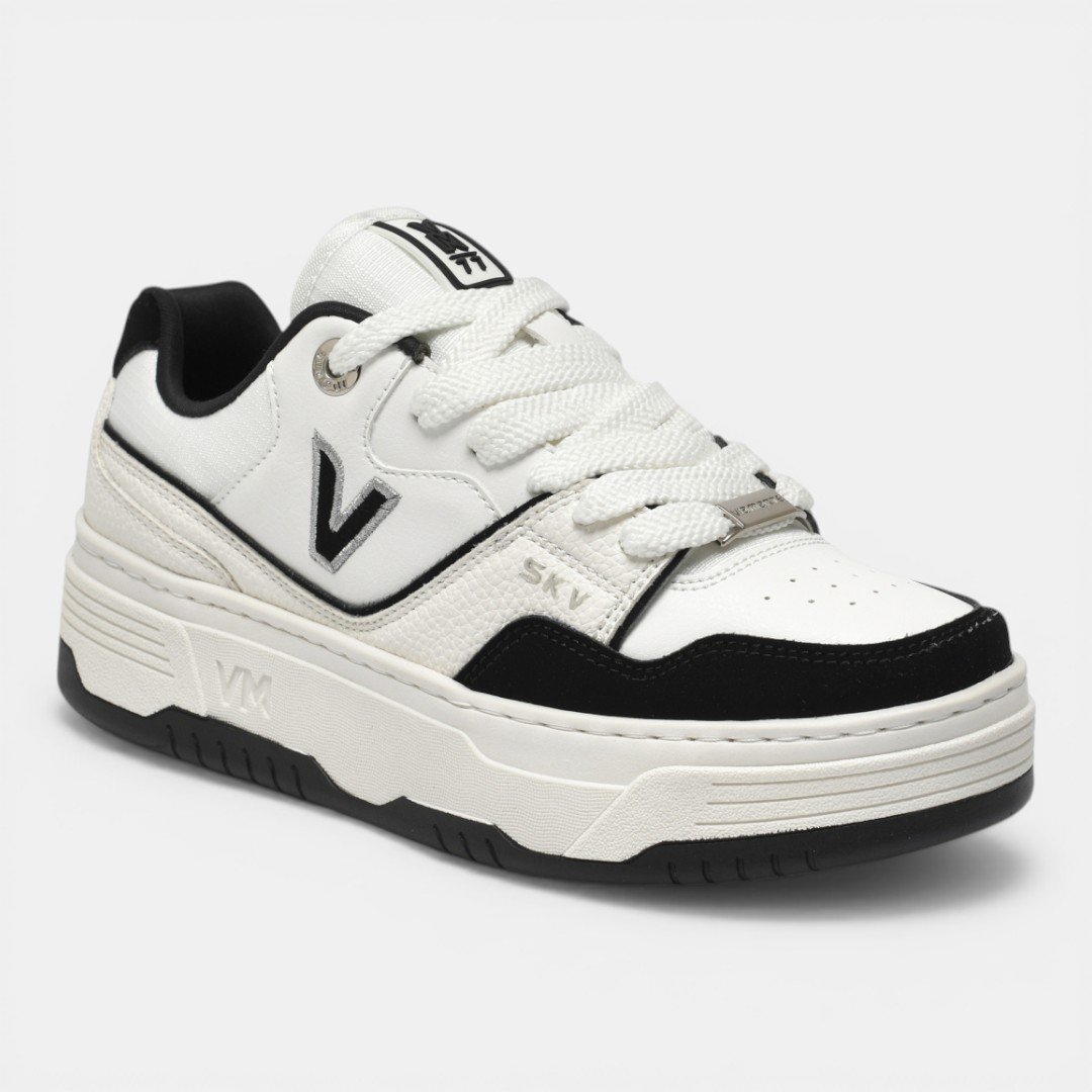 Tênis Via Marte Casual Plataforma Branco com Preto Branco/Preto 2