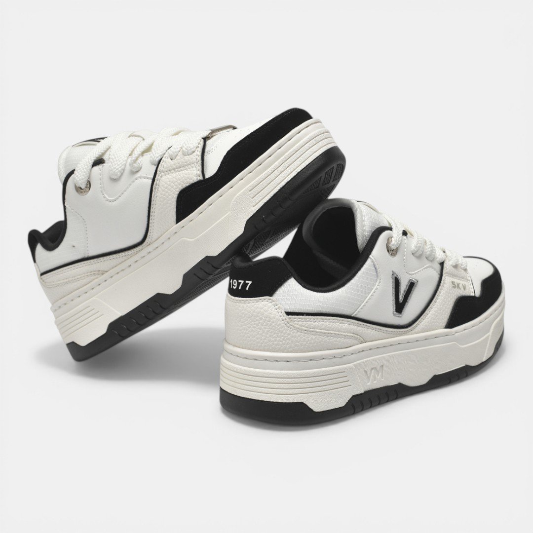 Tênis Via Marte Casual Plataforma Branco com Preto Branco/Preto 4