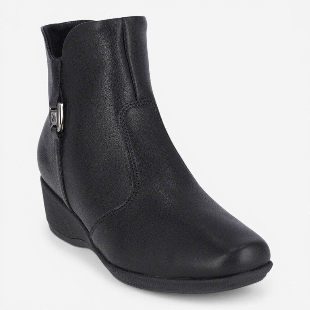 Bota Piccadilly Cano Curto Anabela Preta Preto 2