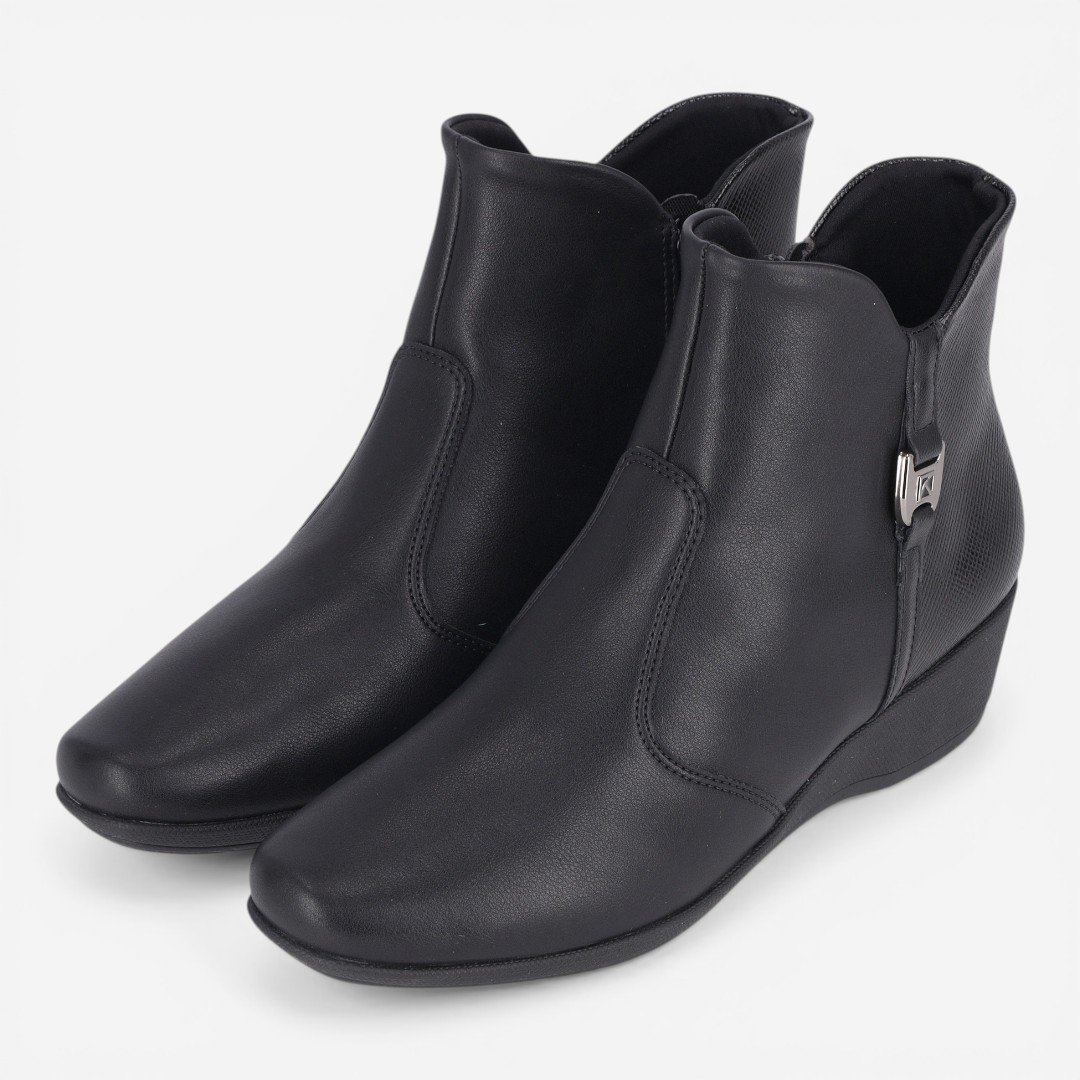 Bota Piccadilly Cano Curto Anabela Preta Preto 4