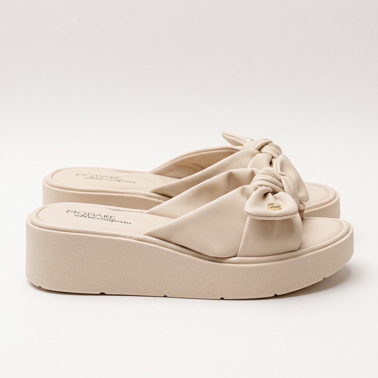 Tamanco Plataforma Modare Off White Com Laço Bege 2