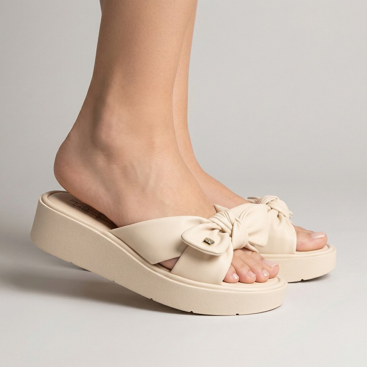 Tamanco Plataforma Modare Off White Com Laço Bege 3