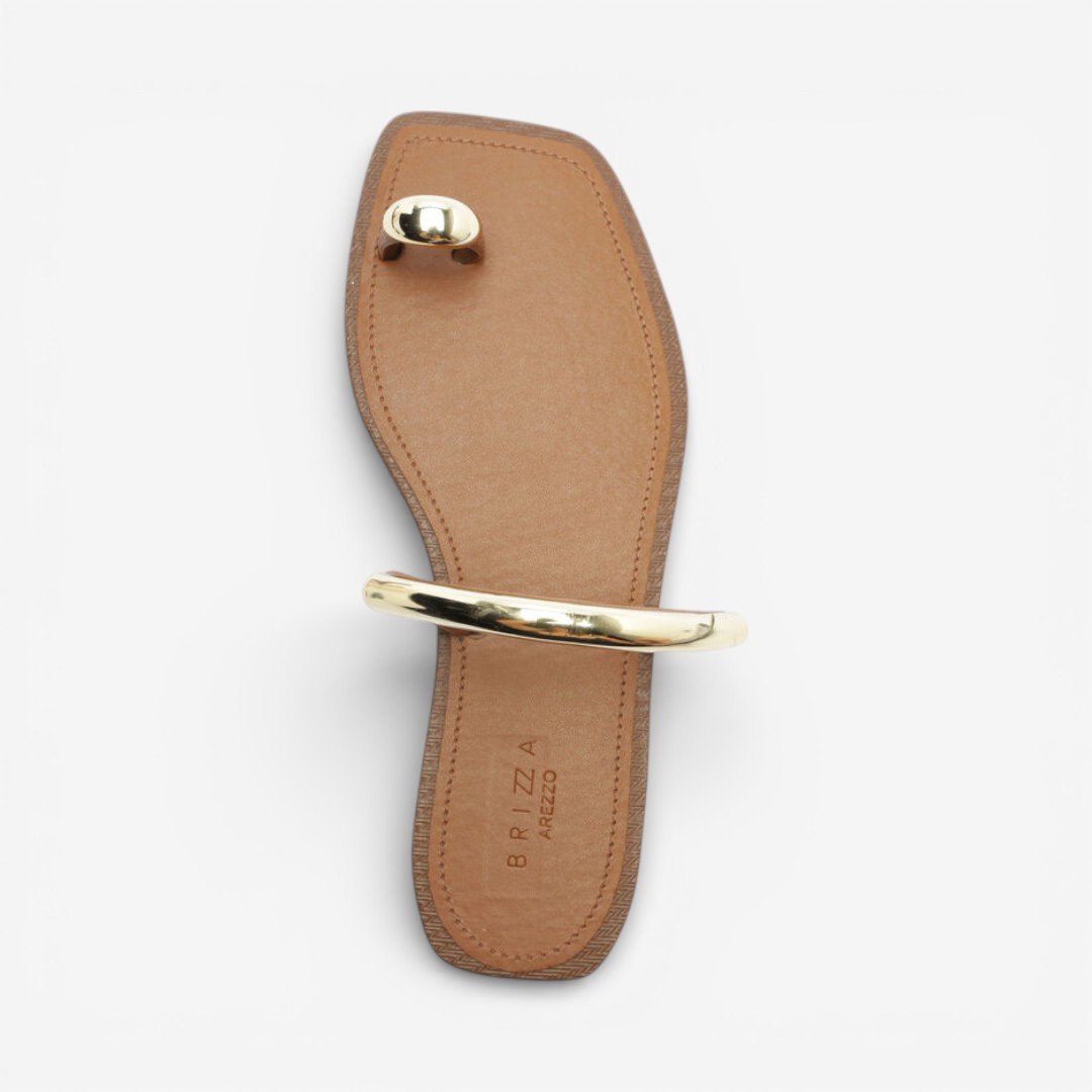 Rasteira Brizza Arezzo De Dedo Tira Metalizada Marrom Dourado 3