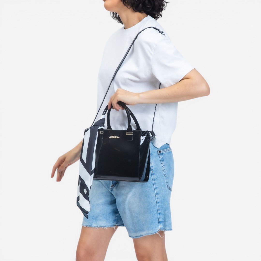 Bolsa Petite Jolie Love II Com Lenço Preta Preto 2