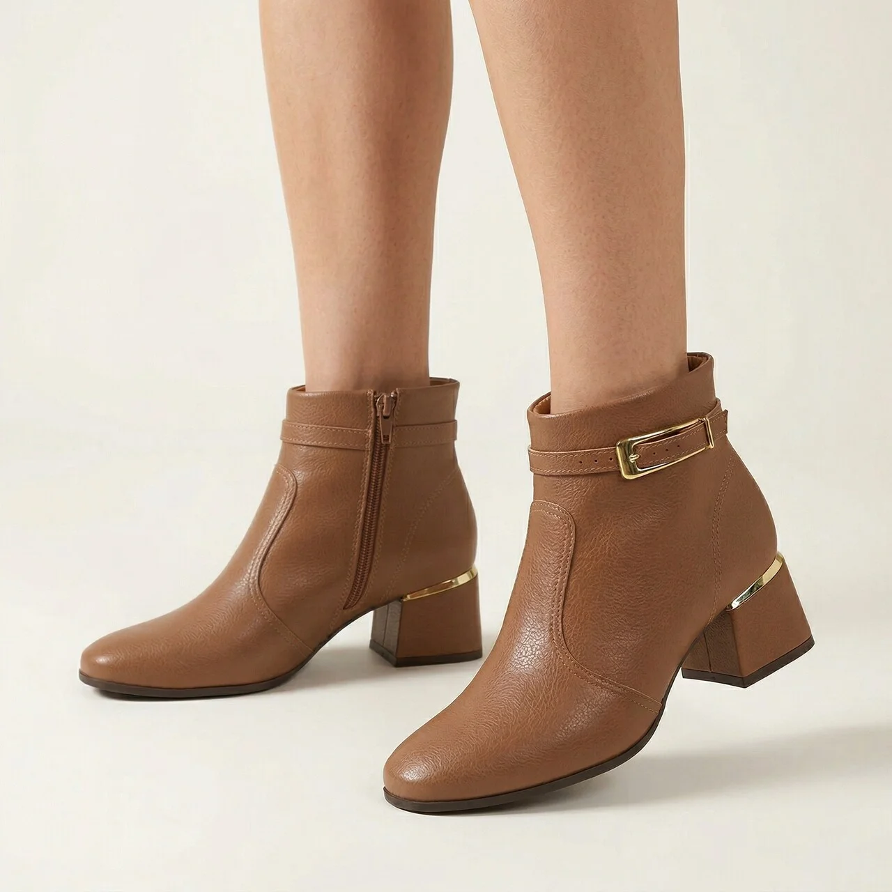 Bota Modare Cano Curto Salto Bloco Caramelo Marrom 2