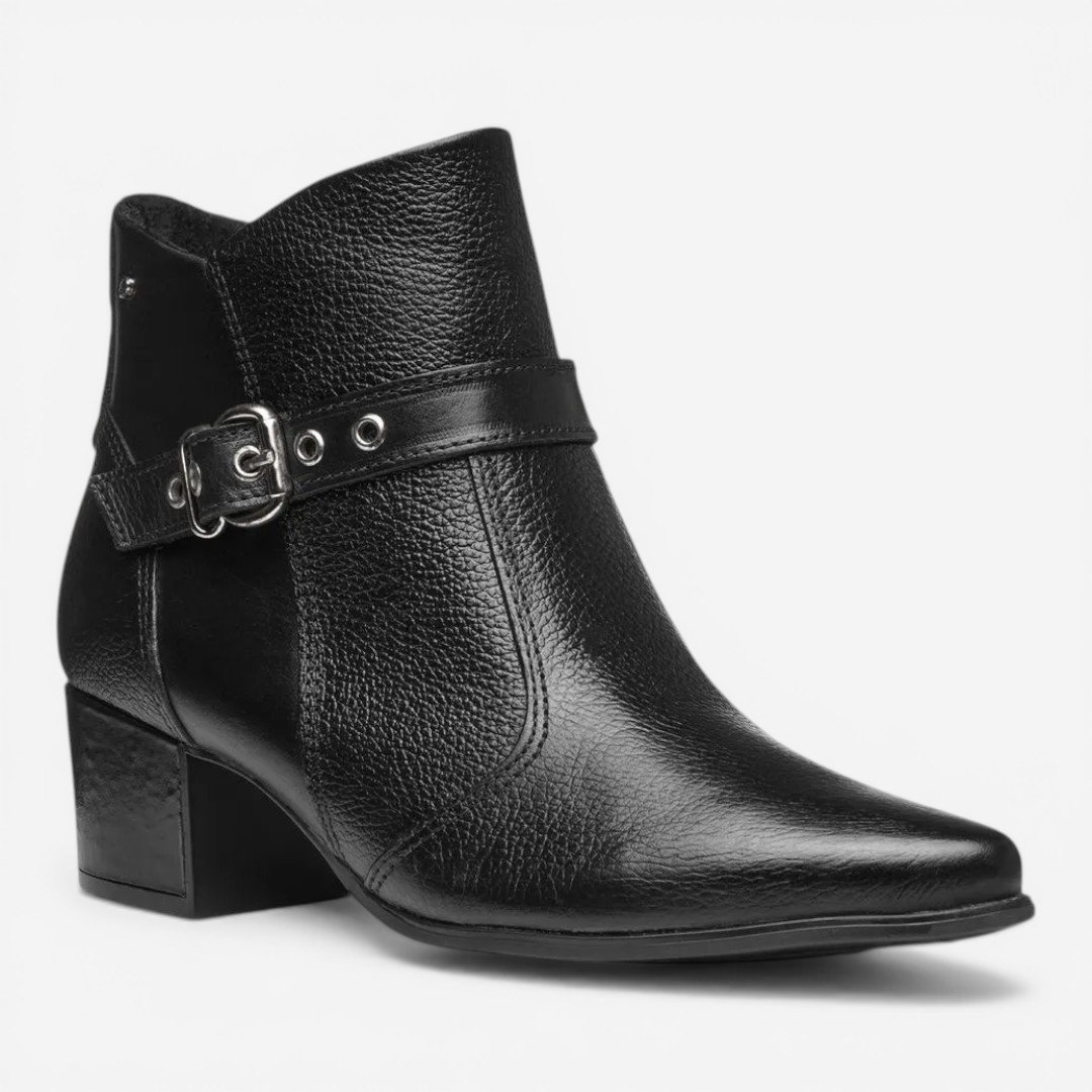 Bota Pegada Cano Curto Em Couro Preto Preto 2