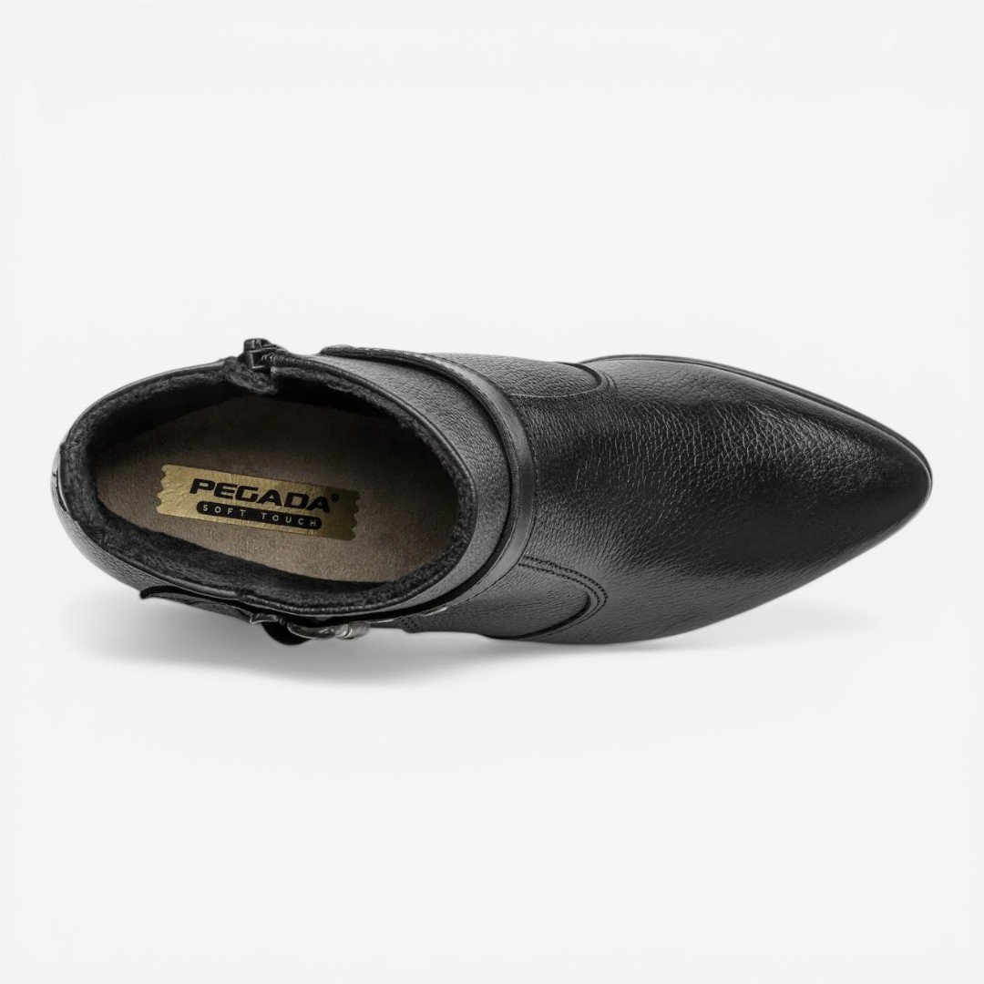 Bota Pegada Cano Curto Em Couro Preto Preto 4