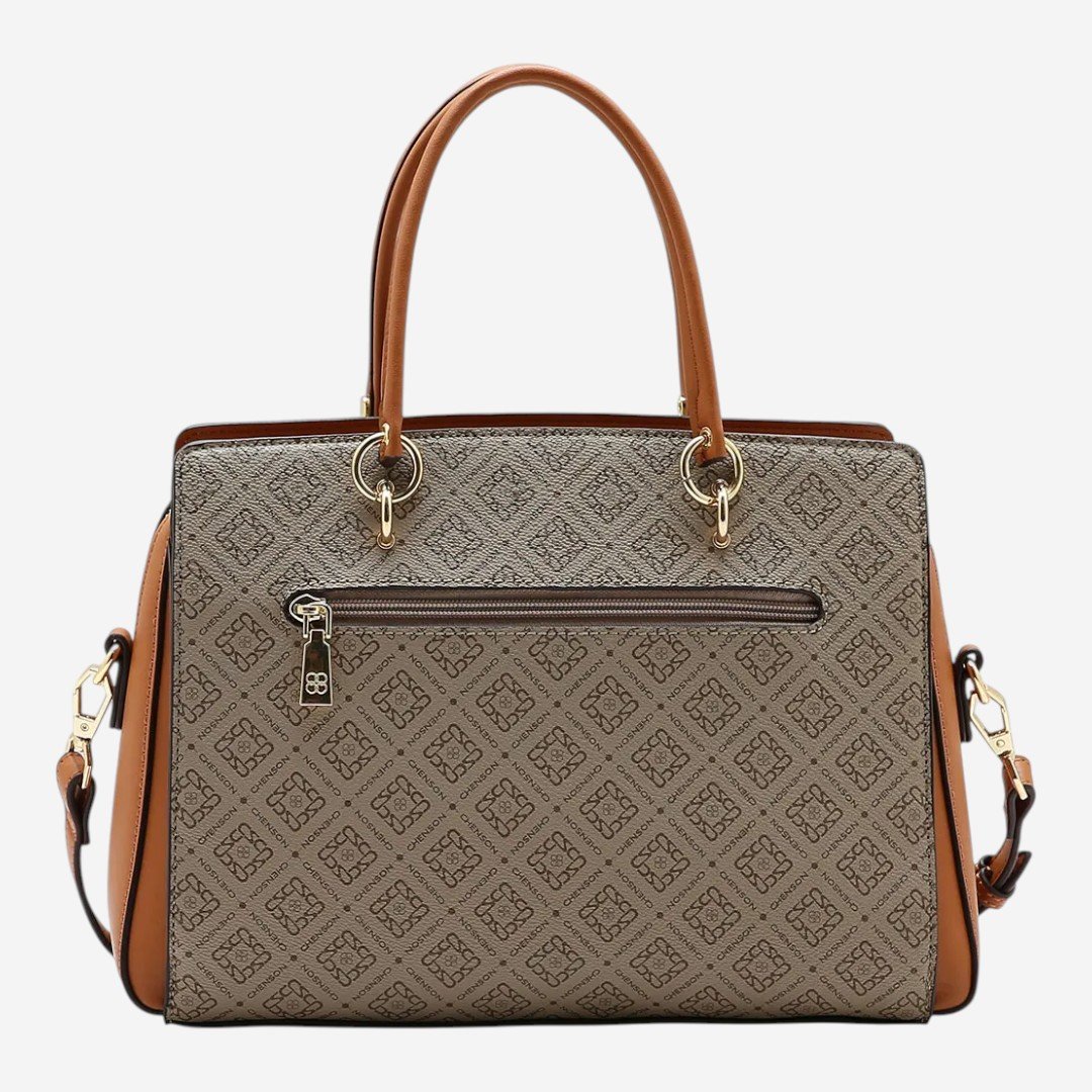 Bolsa Feminina Chenson Mão Monograma Luxo Natural Cinza/Marrom 2
