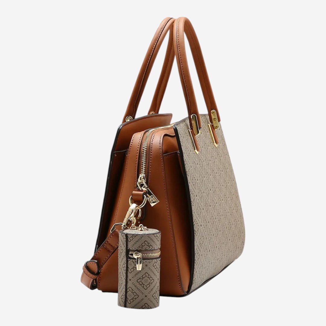 Bolsa Feminina Chenson Mão Monograma Luxo Natural Cinza/Marrom 3