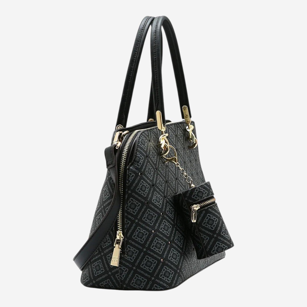 Bolsa Feminina Chenson Mão Monograma Luxo Preta Preto 3