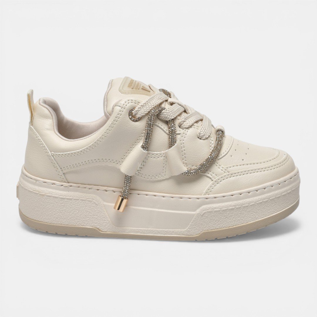 Tênis Via Marte Casual Plataforma Marfim com Strass