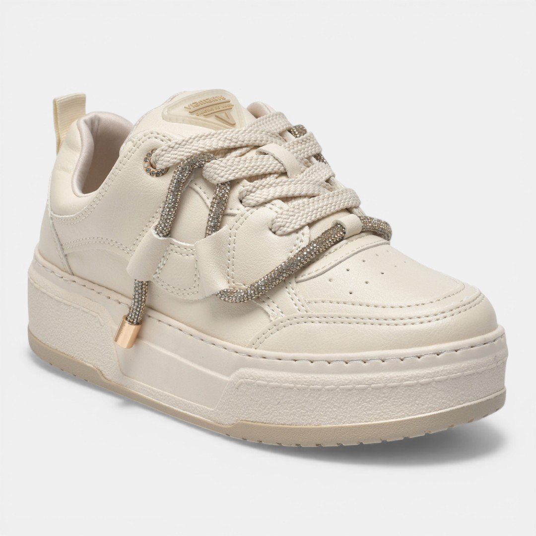 Tênis Via Marte Casual Plataforma Marfim com Strass Bege 2