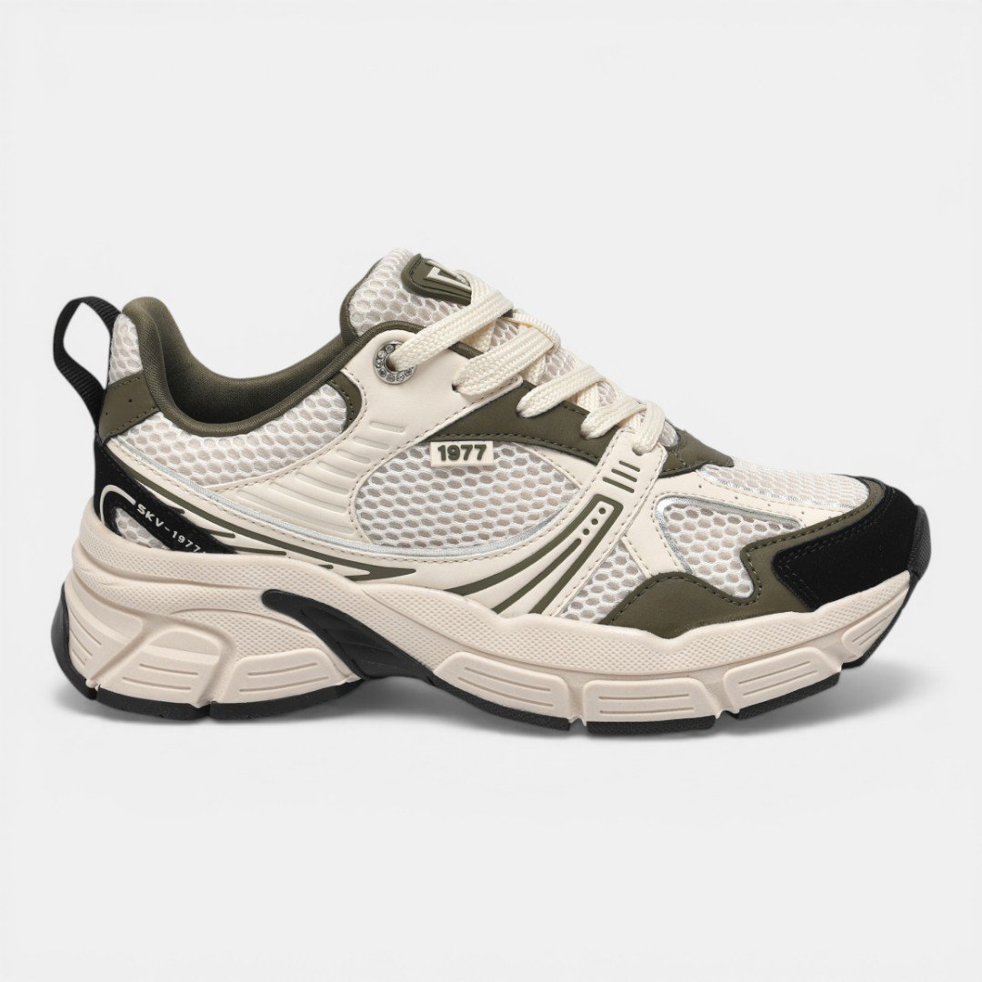 Tênis Via Marte Casual Esportivo Off White com Verde Militar
