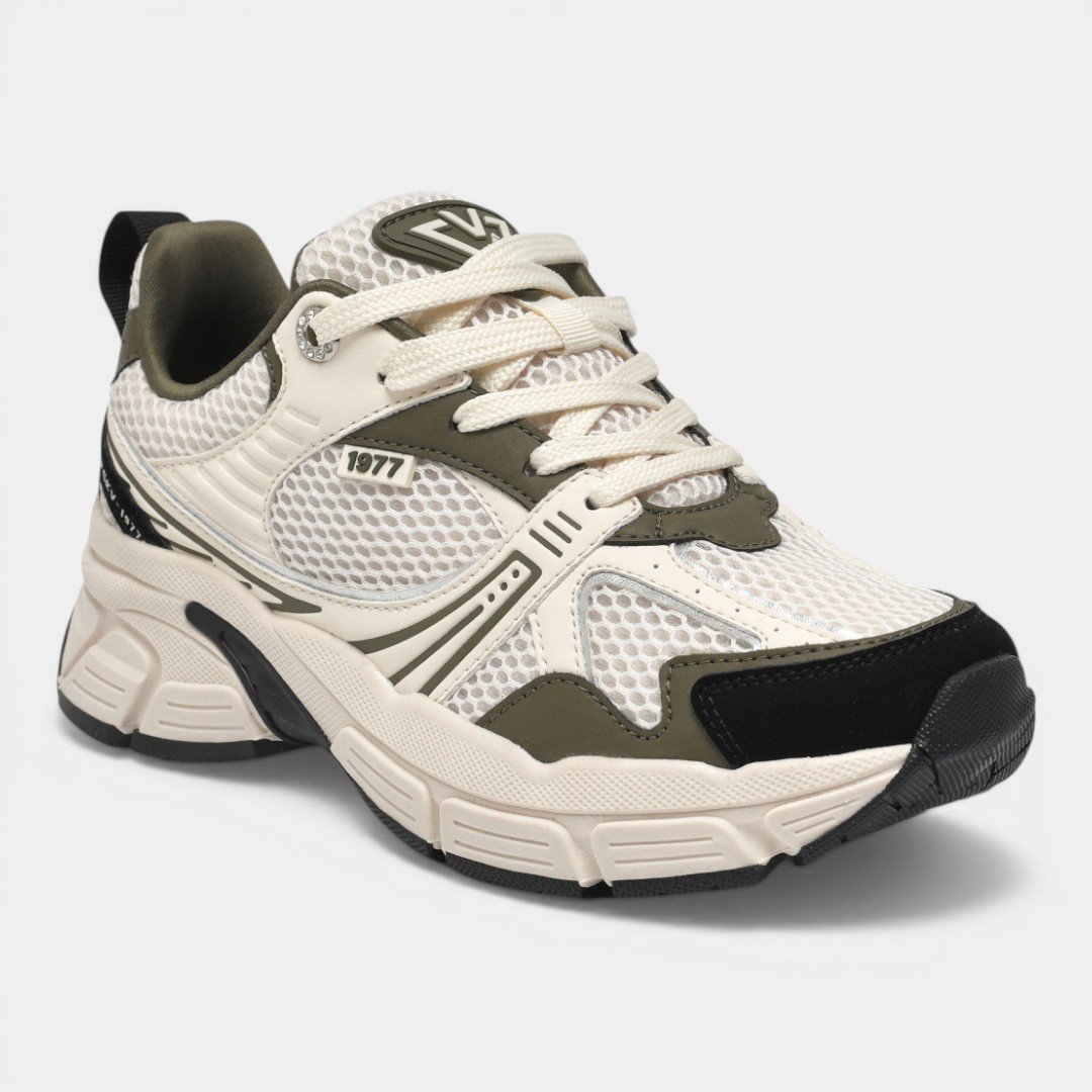 Tênis Via Marte Casual Esportivo Off White com Verde Militar Bege 2