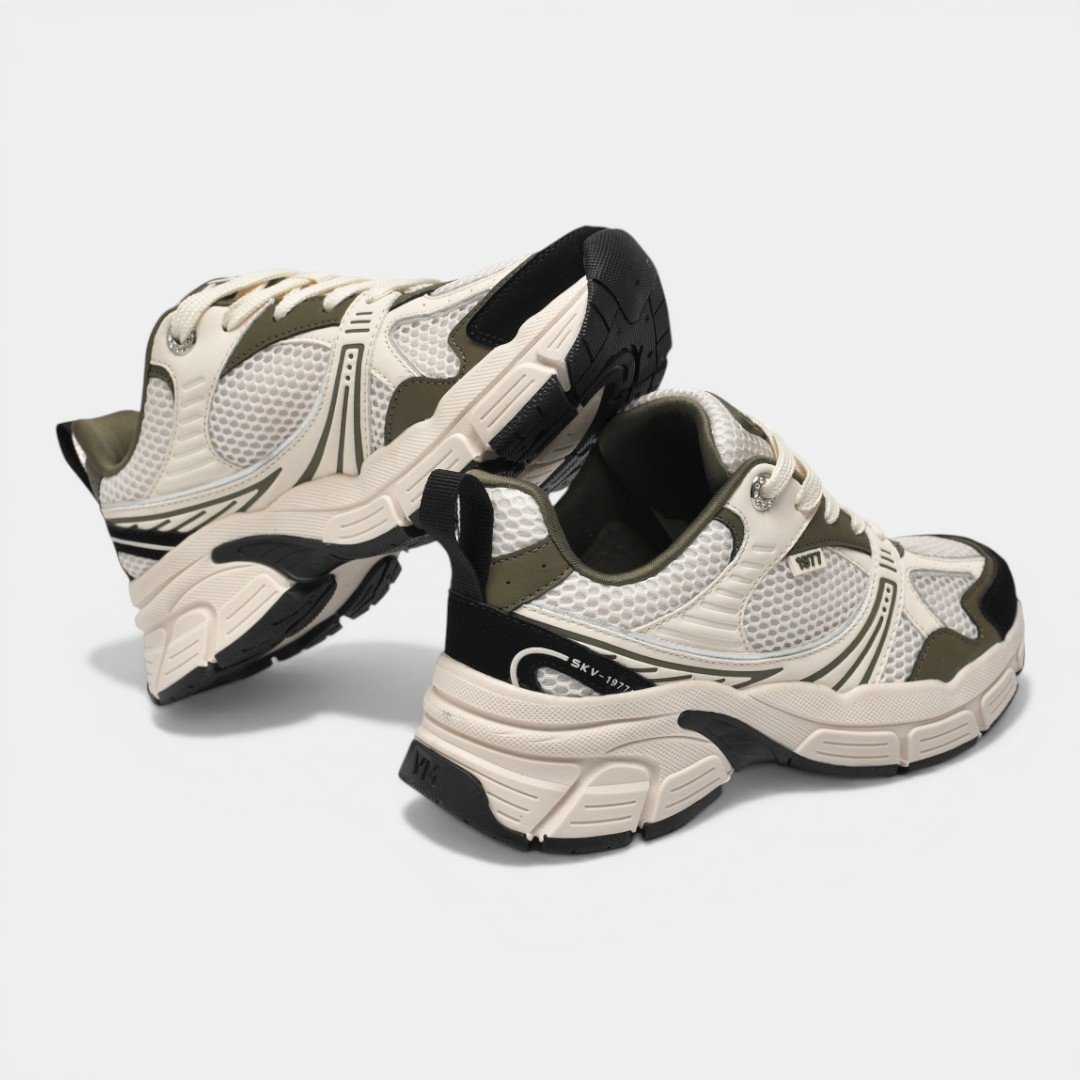 Tênis Via Marte Casual Esportivo Off White com Verde Militar Bege 4
