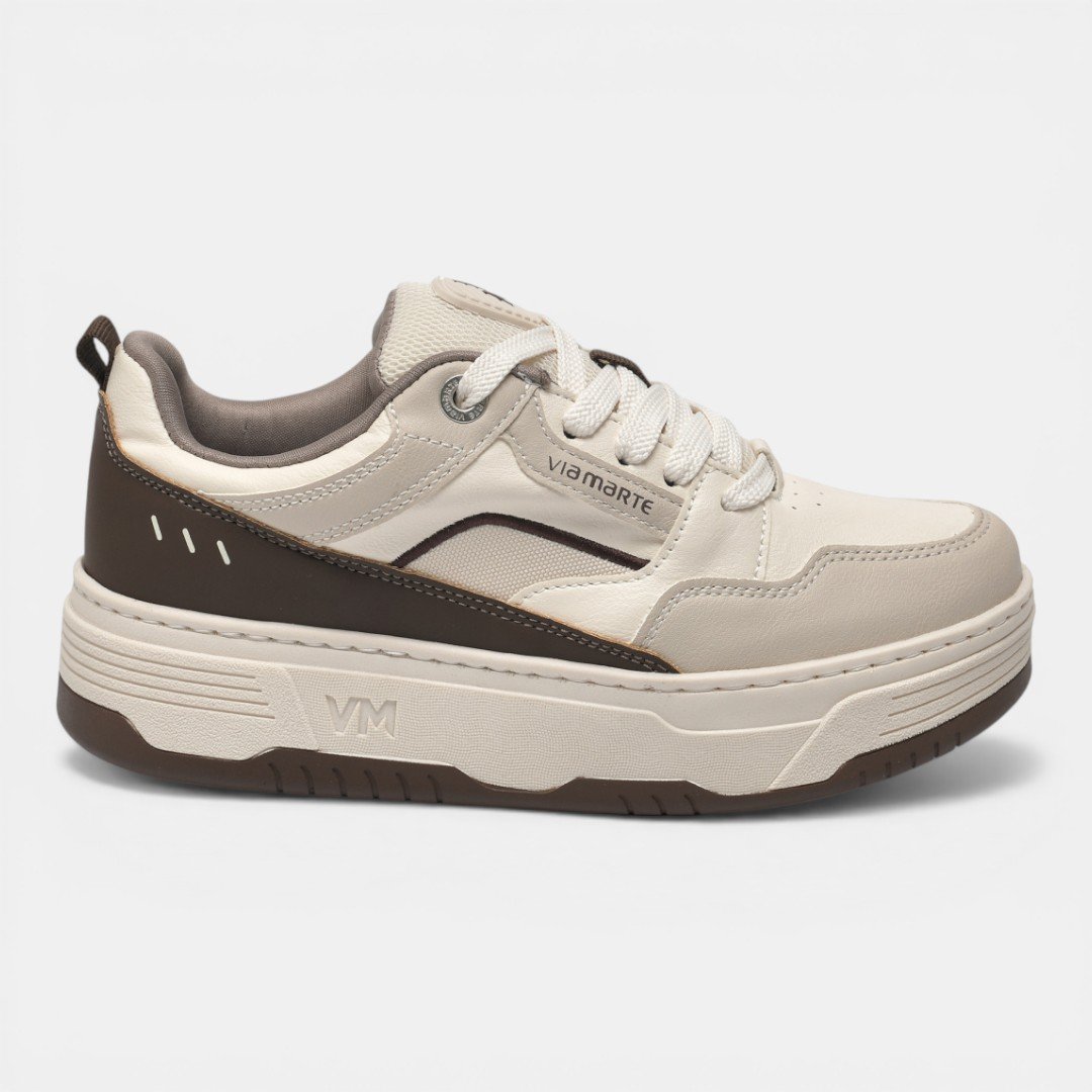 Tênis Via Marte Casual Plataforma Off White com Marrom