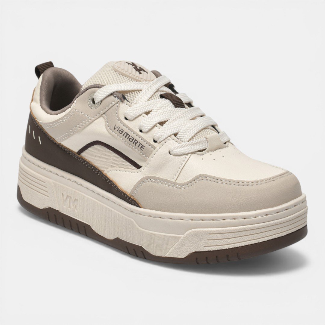 Tênis Via Marte Casual Plataforma Off White com Marrom Bege 2