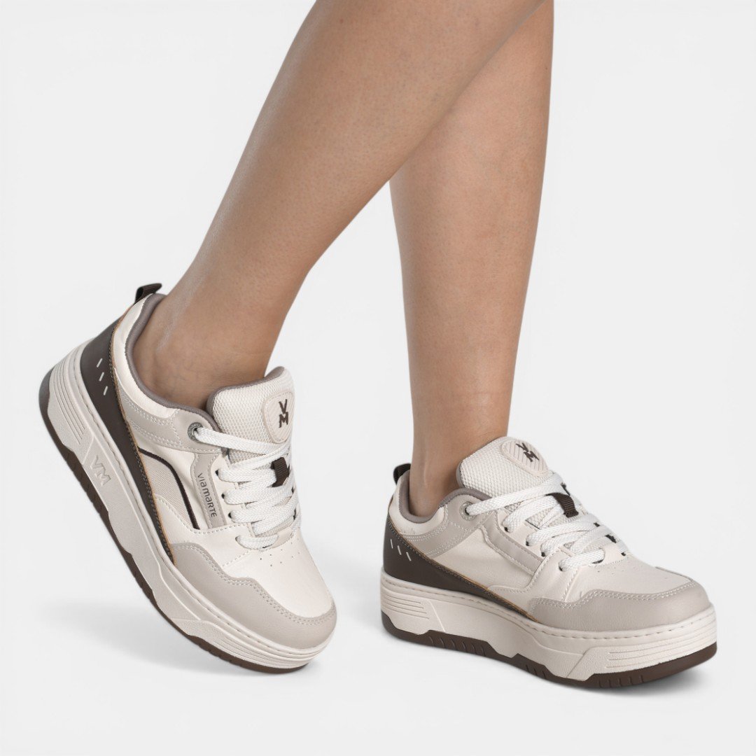 Tênis Via Marte Casual Plataforma Off White com Marrom Bege 3
