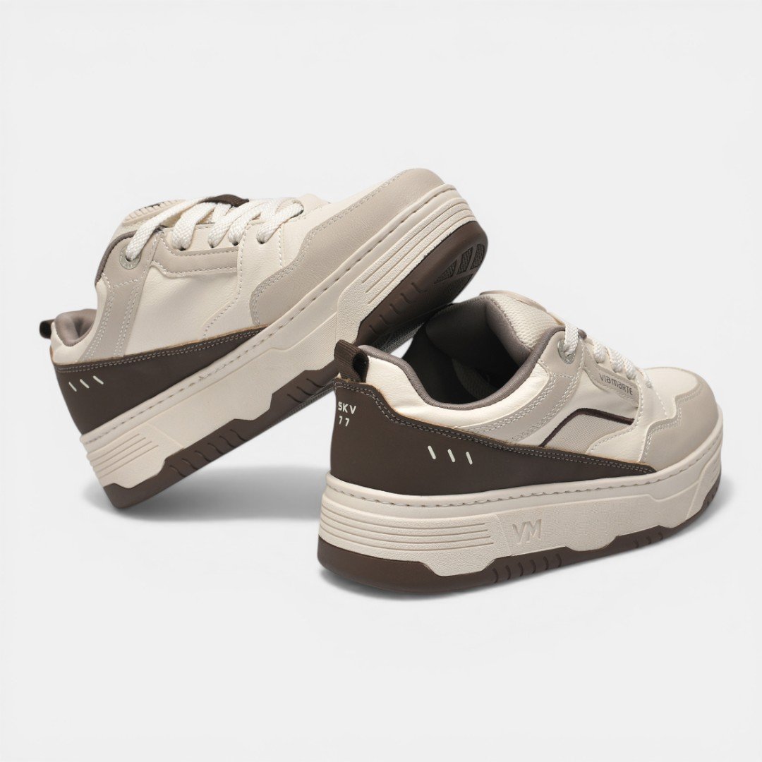 Tênis Via Marte Casual Plataforma Off White com Marrom Bege 4