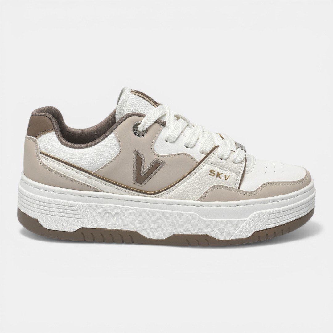 Tênis Via Marte Casual Feminino Plataforma Branco com Bege