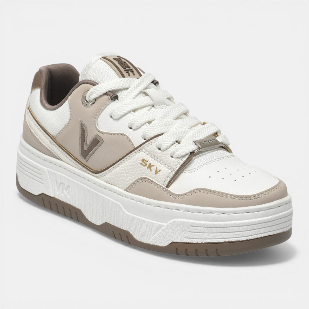 Tênis Via Marte Casual Feminino Plataforma Branco com Bege Bege 2