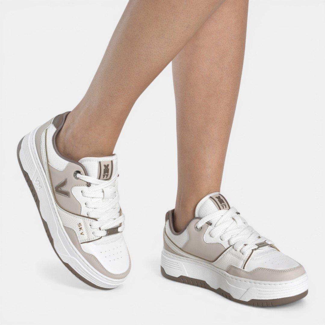 Tênis Via Marte Casual Feminino Plataforma Branco com Bege Bege 3