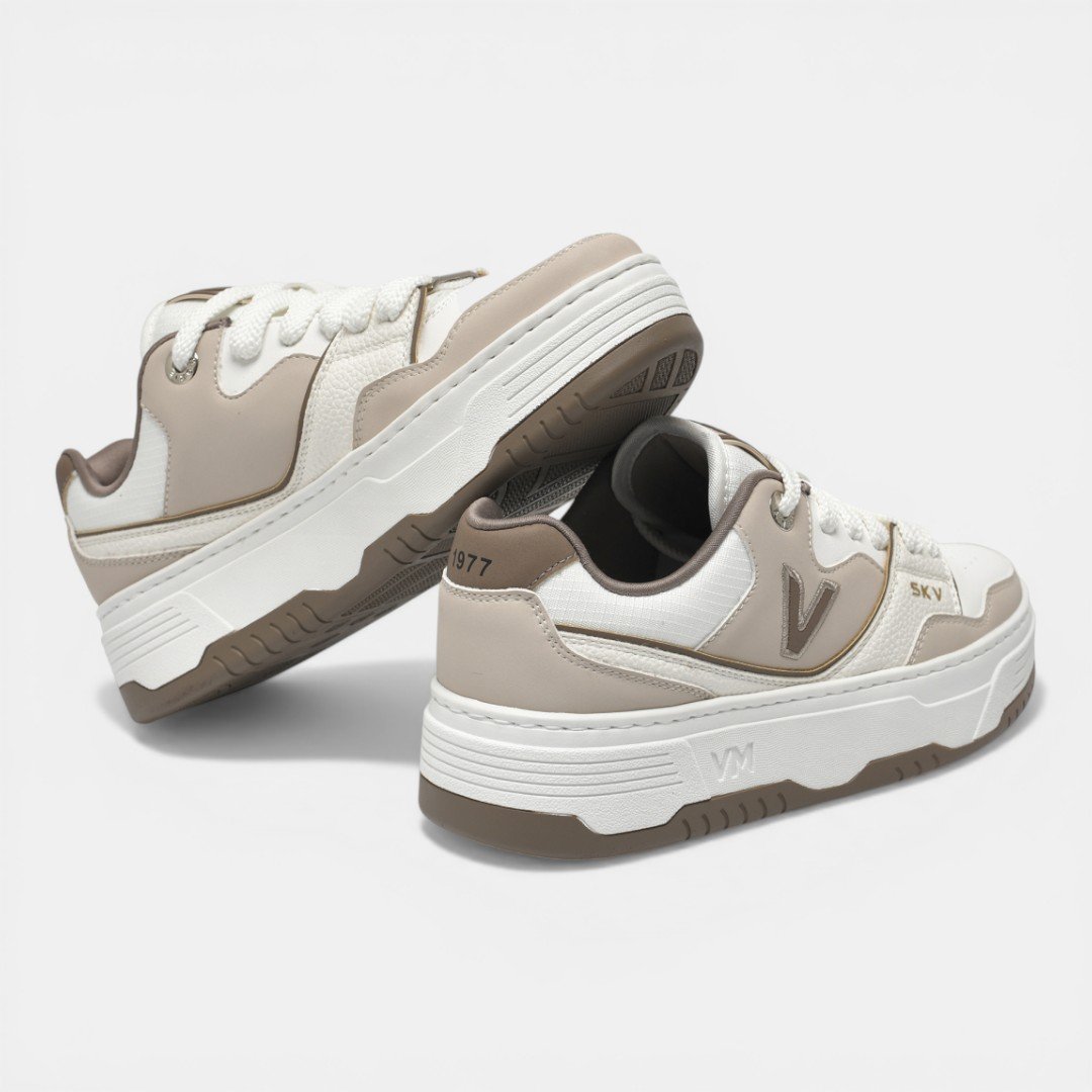 Tênis Via Marte Casual Feminino Plataforma Branco com Bege Bege 4