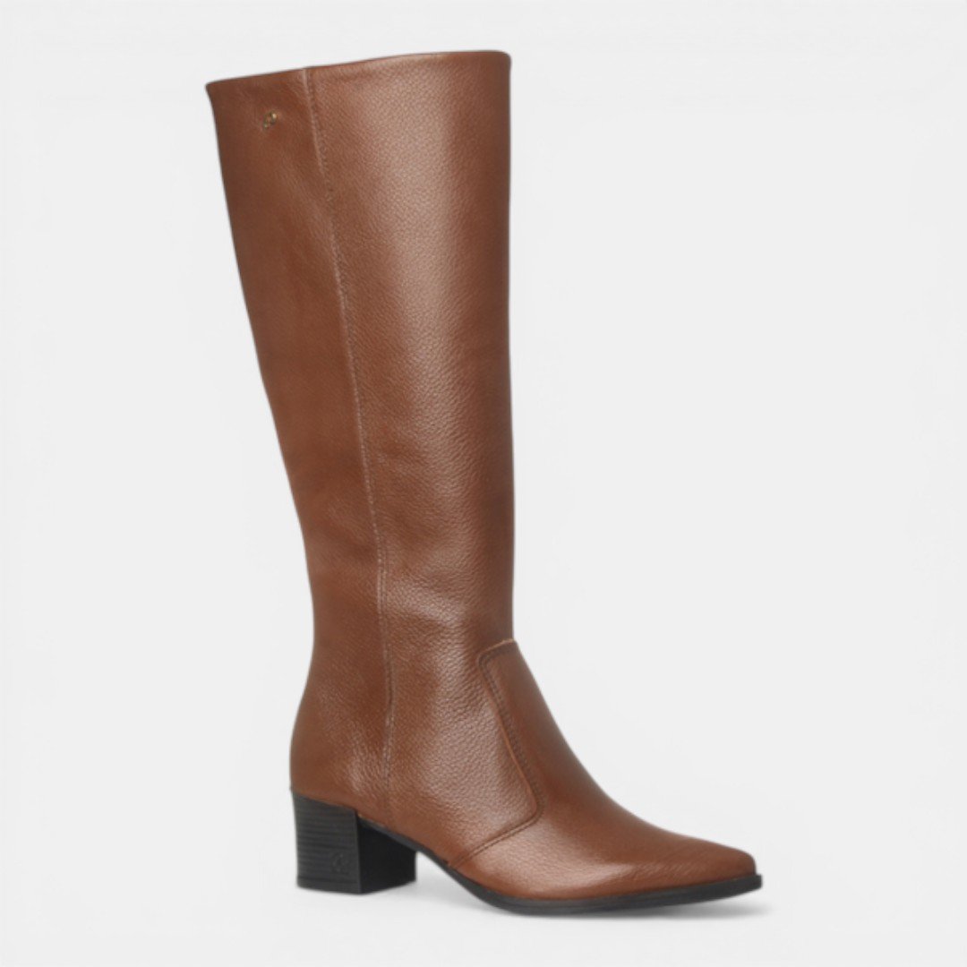 Bota Montaria Pegada Cano Longo Em Couro Marrom