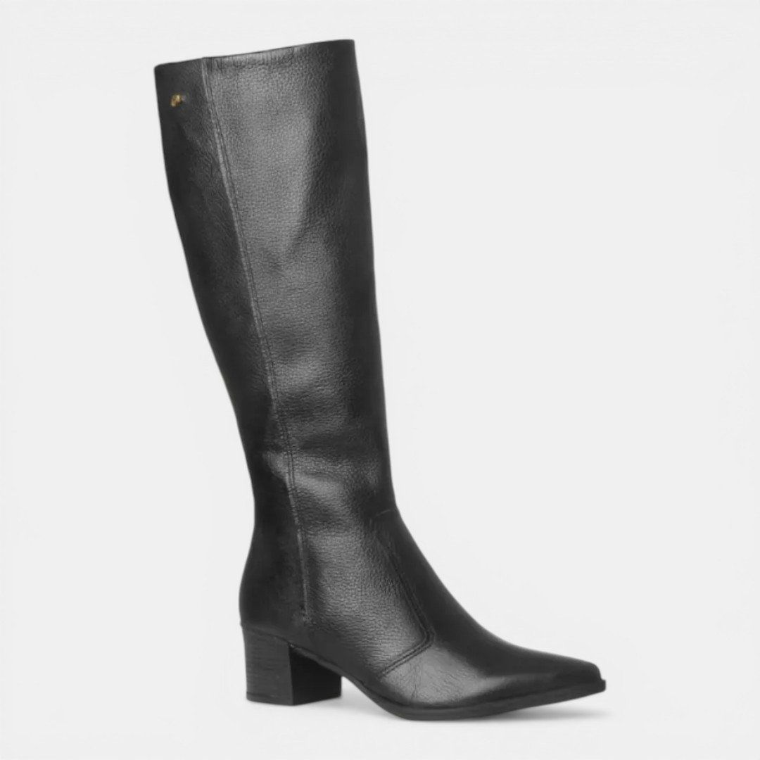 Bota Montaria Pegada Cano Longo Em Couro Preto