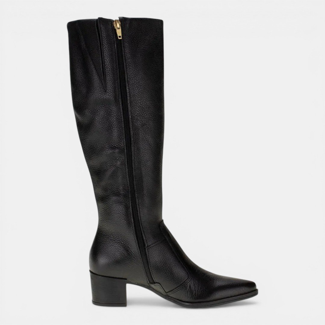 Bota Montaria Pegada Cano Longo Em Couro Preto Preto 4
