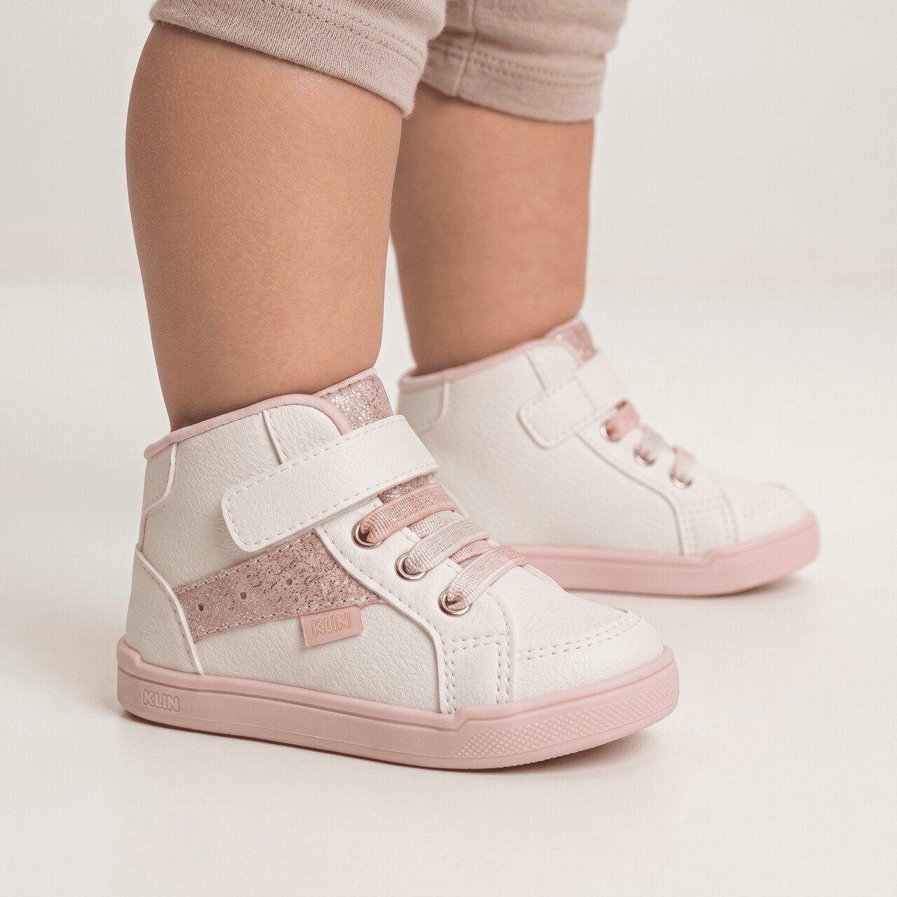 Tênis Klin Baby Sky Infantil Branco com Rosa Branco 3