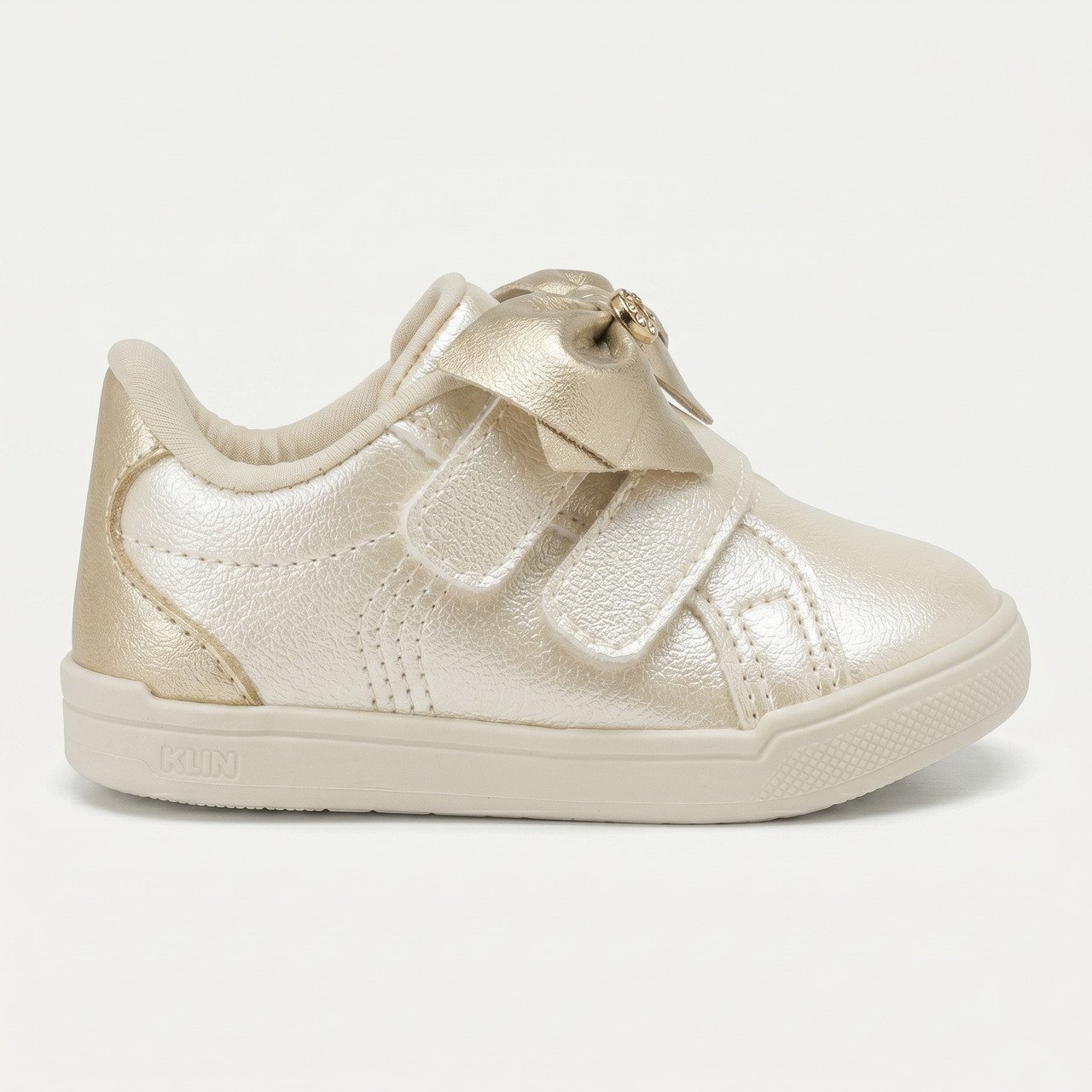 Tênis Klin Baby Sky Infantil Metalizado Off White com Dourado