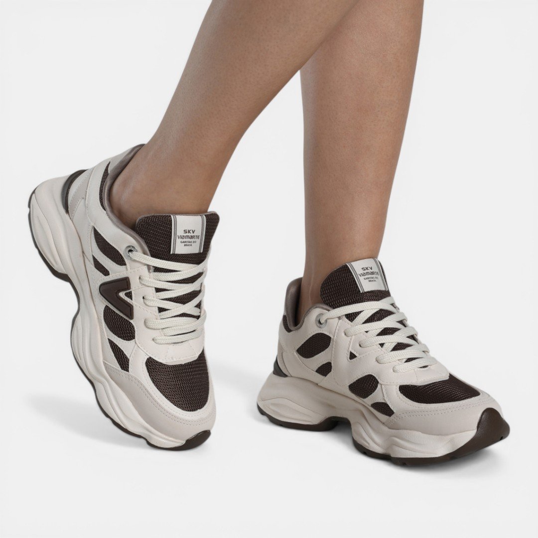Tênis Via Marte Casual Chunky Off White com Marrom Bege 3
