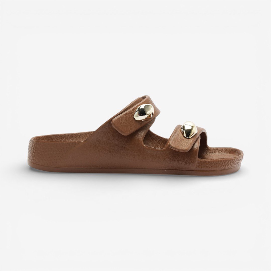 Chinelo Brizza Arezzo Slide Feminino Marrom Claro