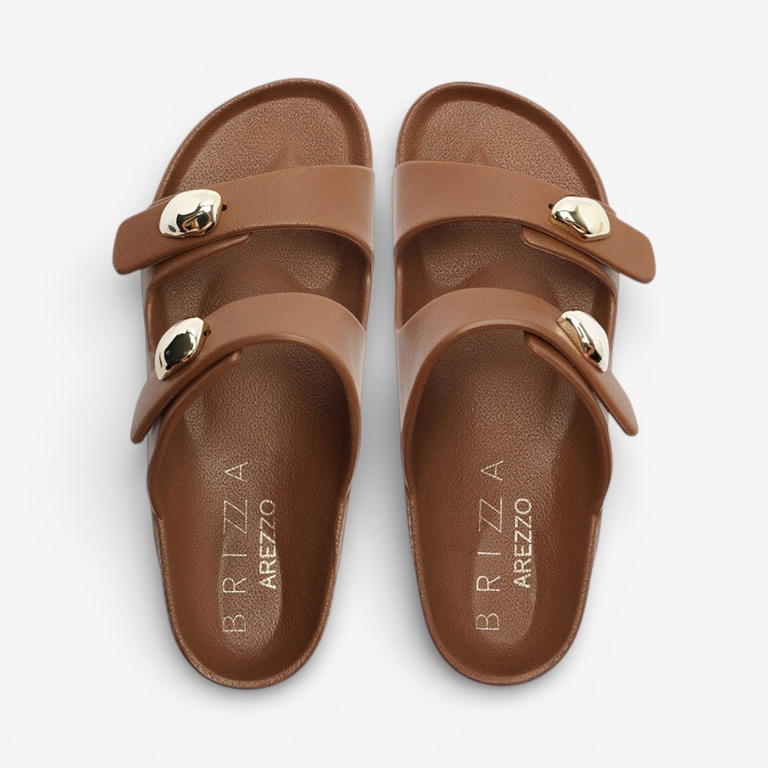 Chinelo Brizza Arezzo Slide Feminino Marrom Claro Marrom 2