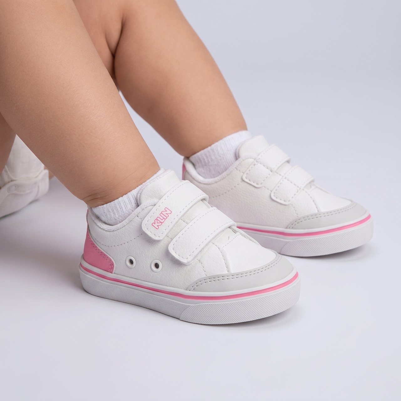 Tênis Klin Casual Infantil Branco com Pink Branco 2