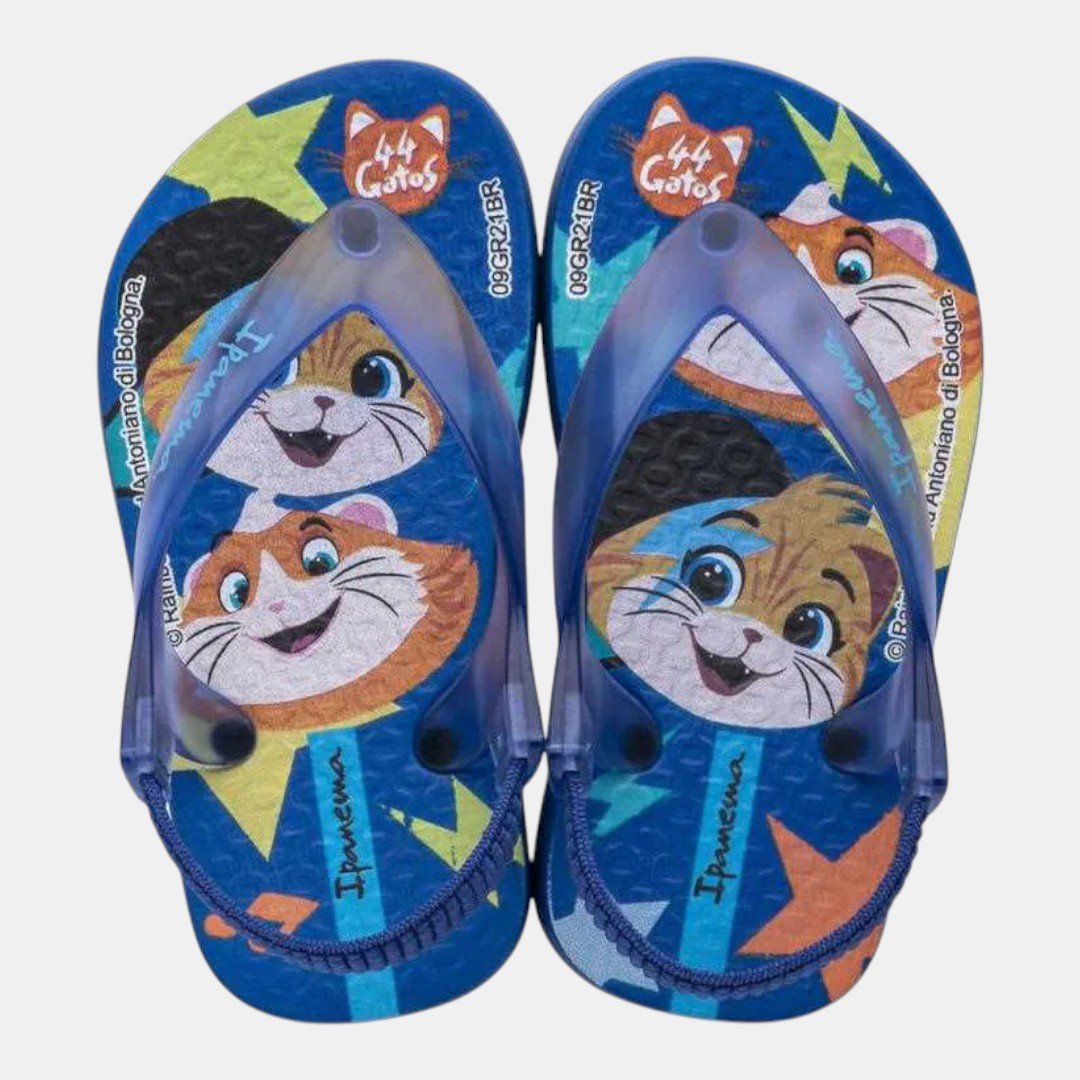 Chinelo Ipanema Infantil 44 Gatos Com Elástico Azul