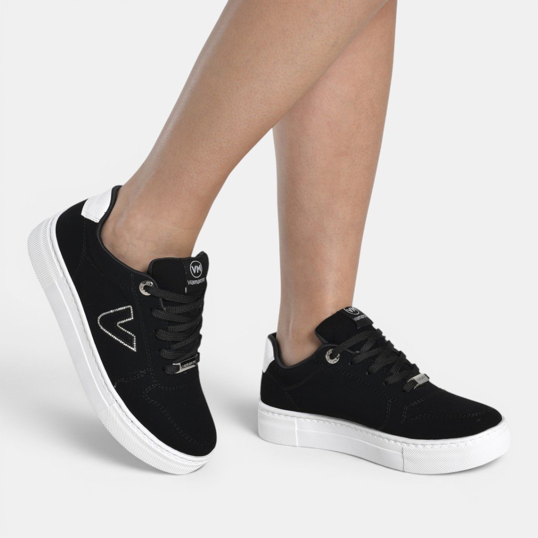 Tênis Casual Via Marte Feminino Nobuck Preto Preto 3