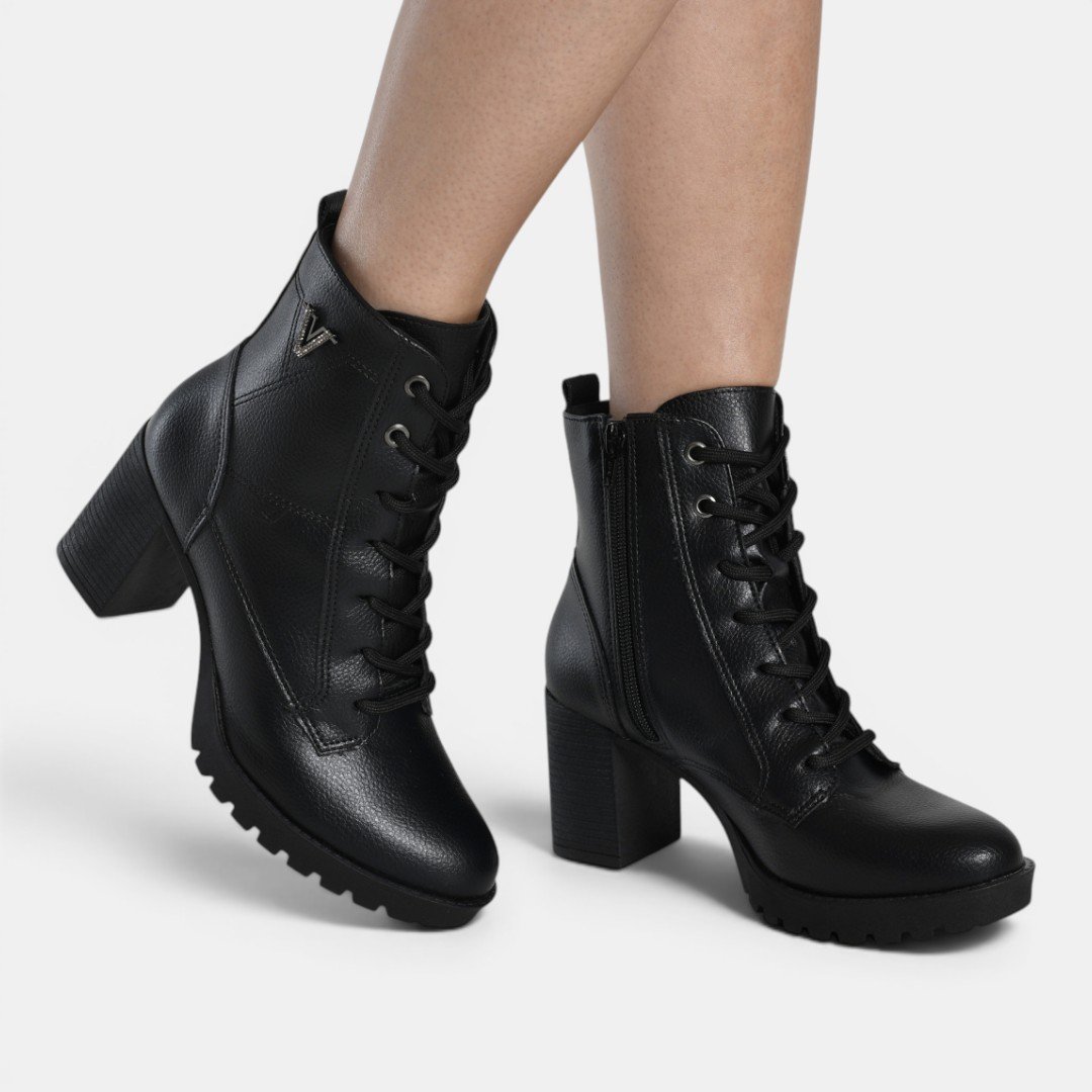 Bota Coturno Via Marte Salto Bloco Preto Preto 3